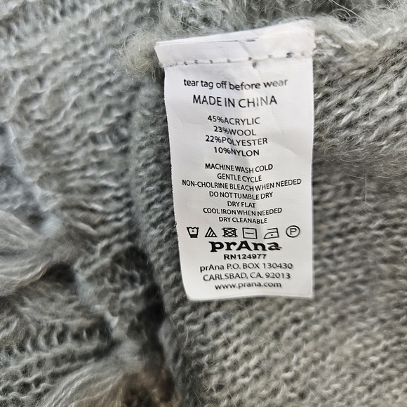 Prana Size Large Shelby Poncho Sweater Gray Knit Wool Blend Yoga Fringe - Picture 7 of 7